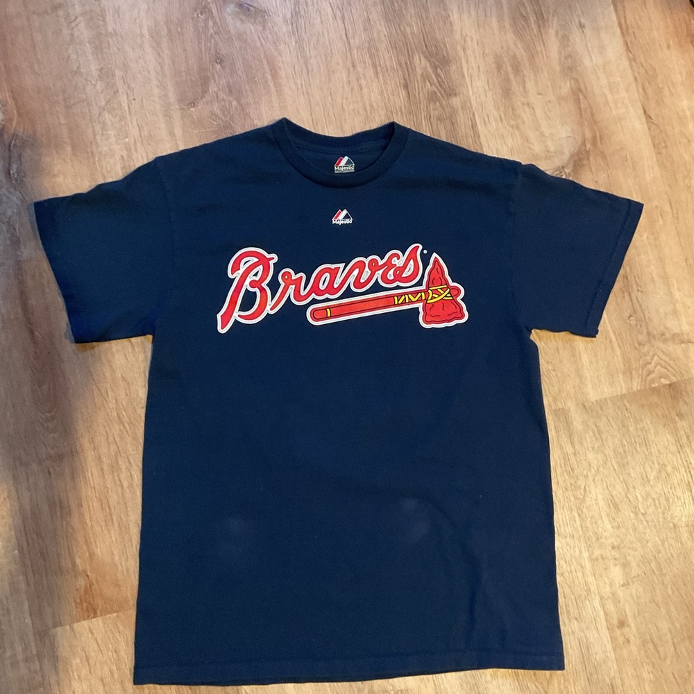 Majestic Atlanta Braves Boys T-Shirt Justin Upton #2 Size Medium Blue